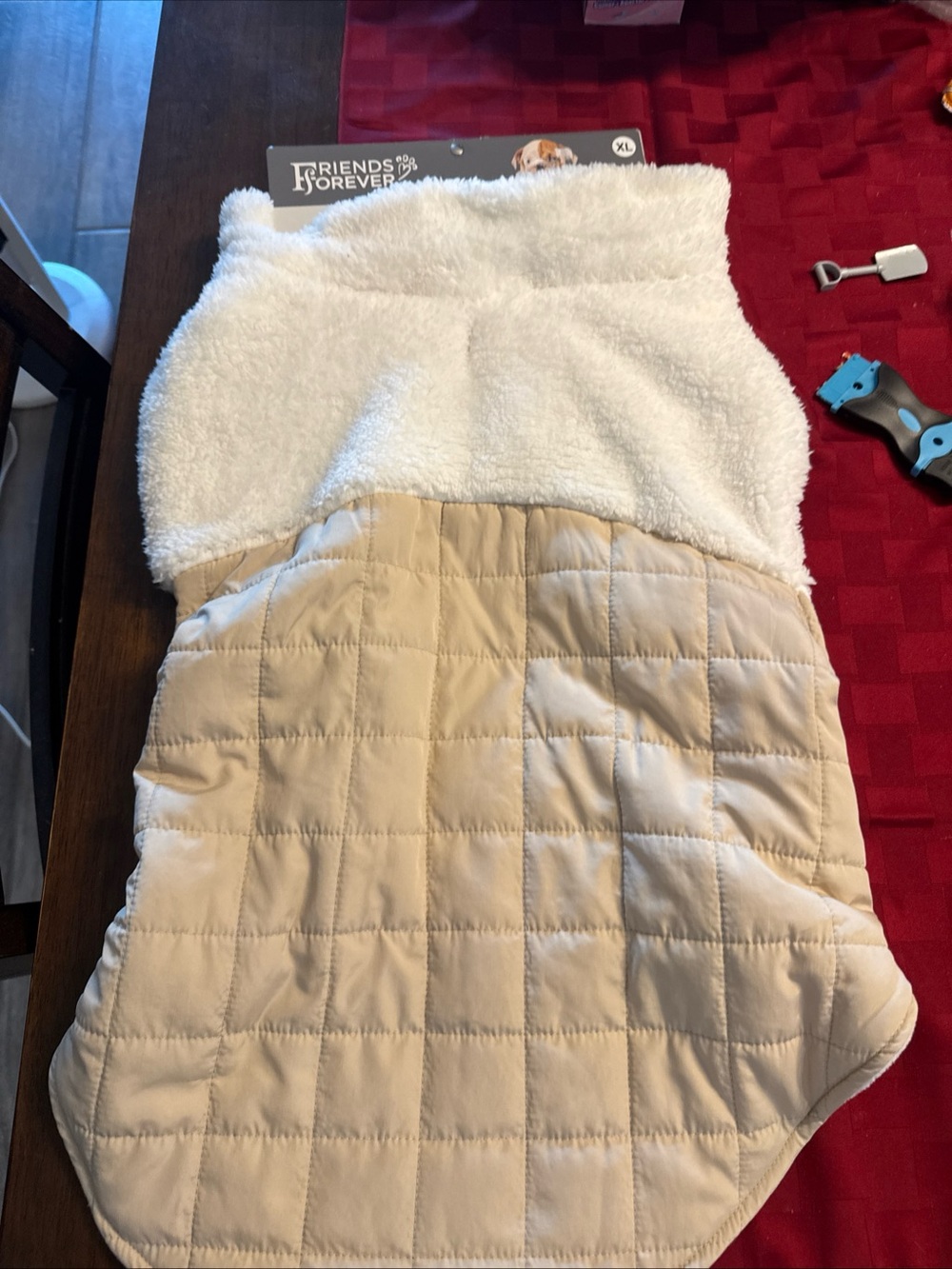 Tan  Quilted & Sherpa Dog Coat -